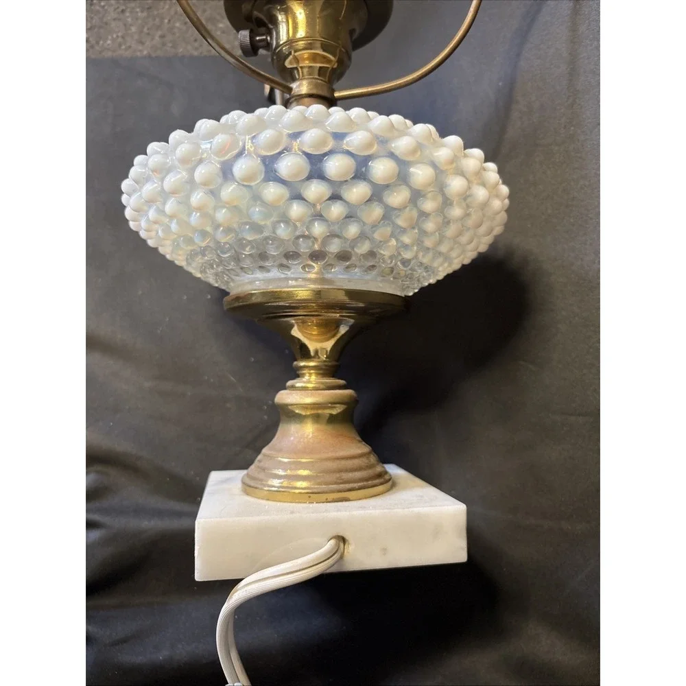 Vintage French Opalescent Hobnail Table Lamp with Marble Base